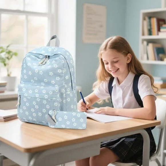 Durable Canvas School Backpack for Girls - Fits 15 Laptop & Organizes Supplies